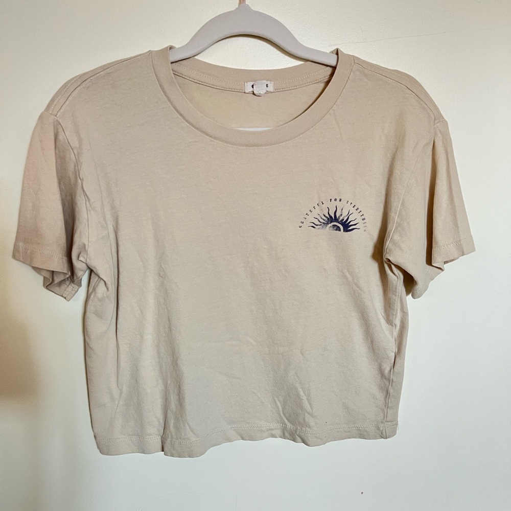 Beige Graphic Crop Top